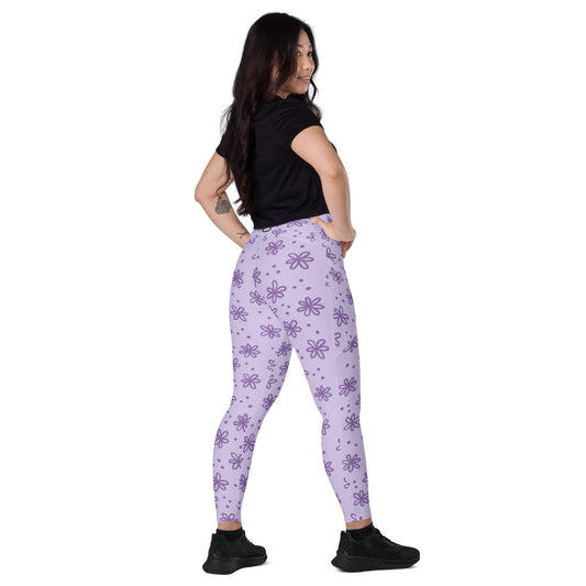 High Waisted Purple Flowers Pocket Leggings