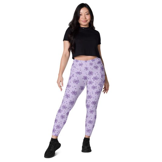High Waisted Purple Flowers Pocket Leggings