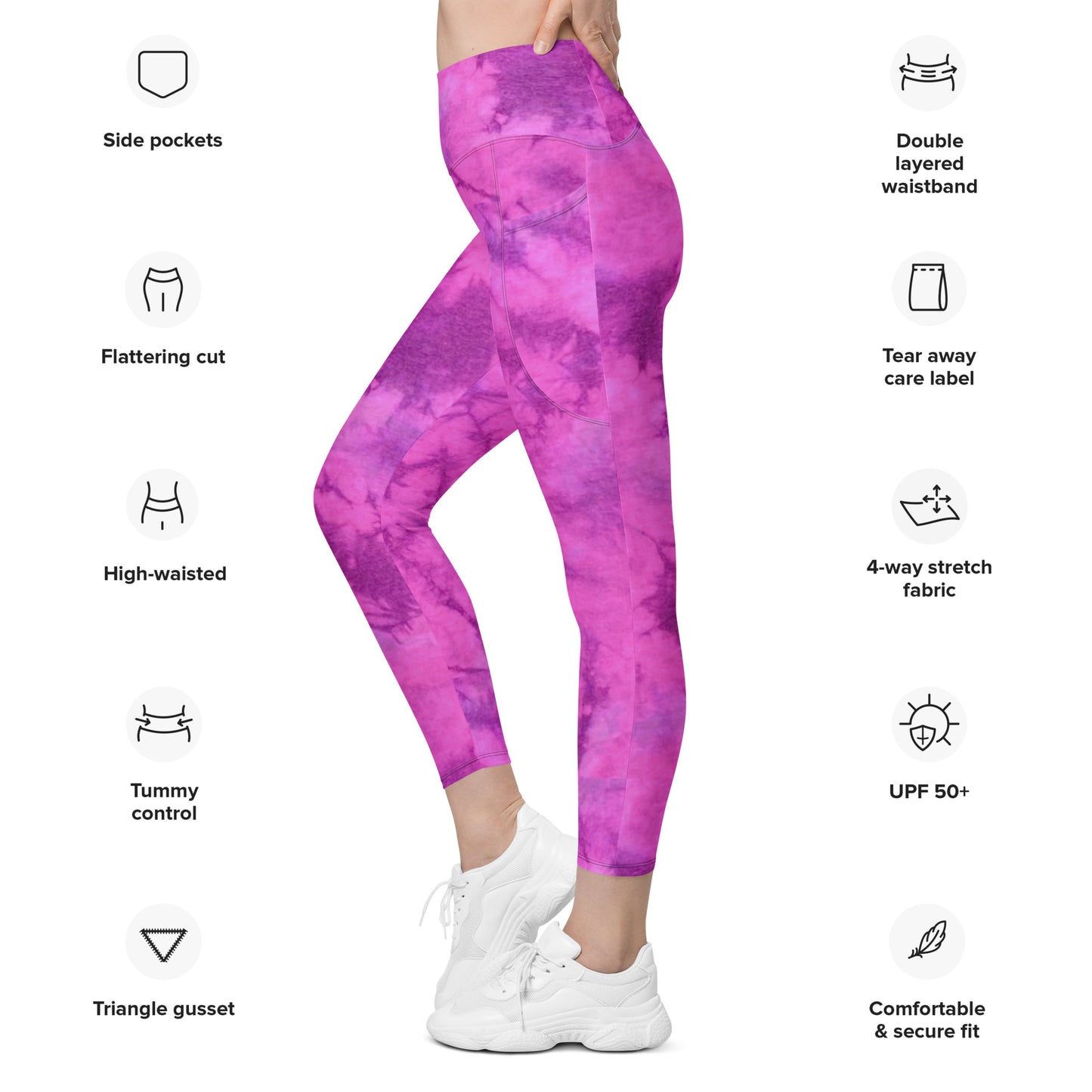 Purple Tie Dye High Waisted Leggings with pockets